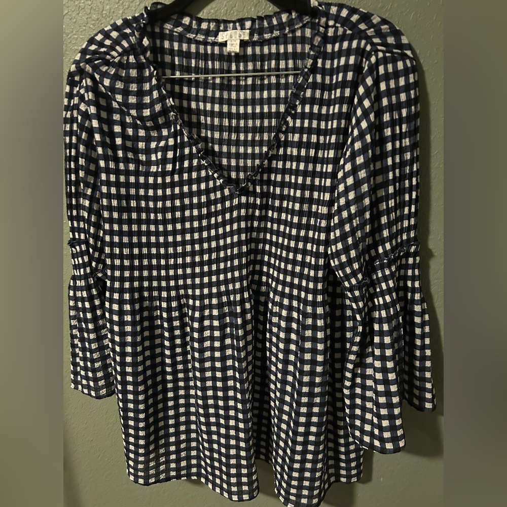 Blue & White Gingham Blouse - Picture 2 of 6